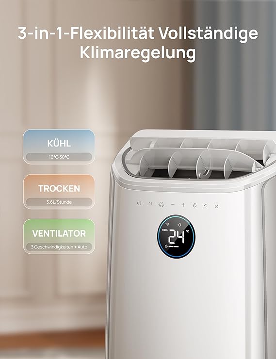 DREO Mobiles Klimagerät 12000 BTU – 3-in-1 Klimaanlage mit Kühl-, Ventilator- und Entfeuchtungsfunktion